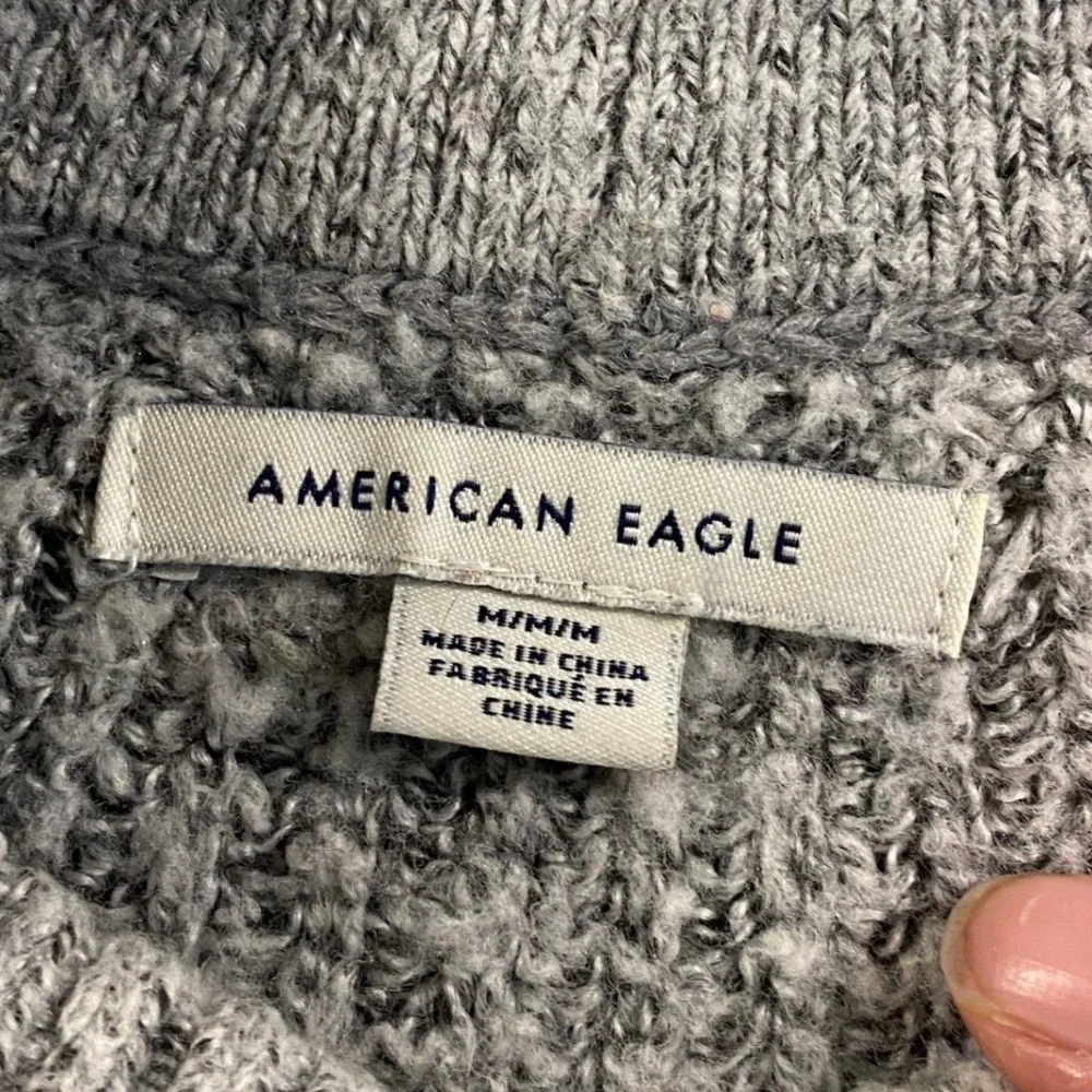 American Eagle Sweater Mens Medium Grey Shaker Rib Knit Crewneck Relaxed Fit